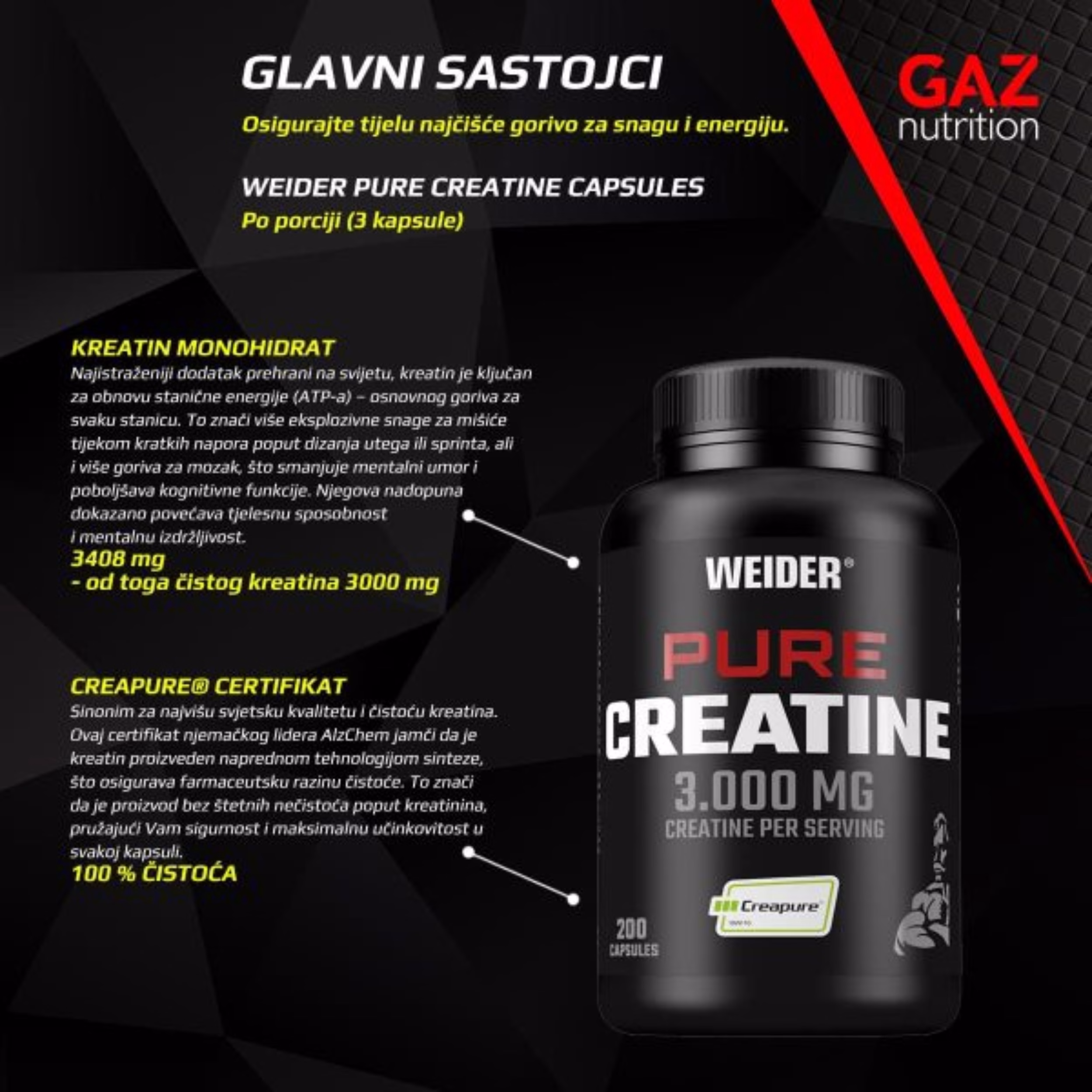 Weider Creatine Capsules 200 kapsula - Slika 2
