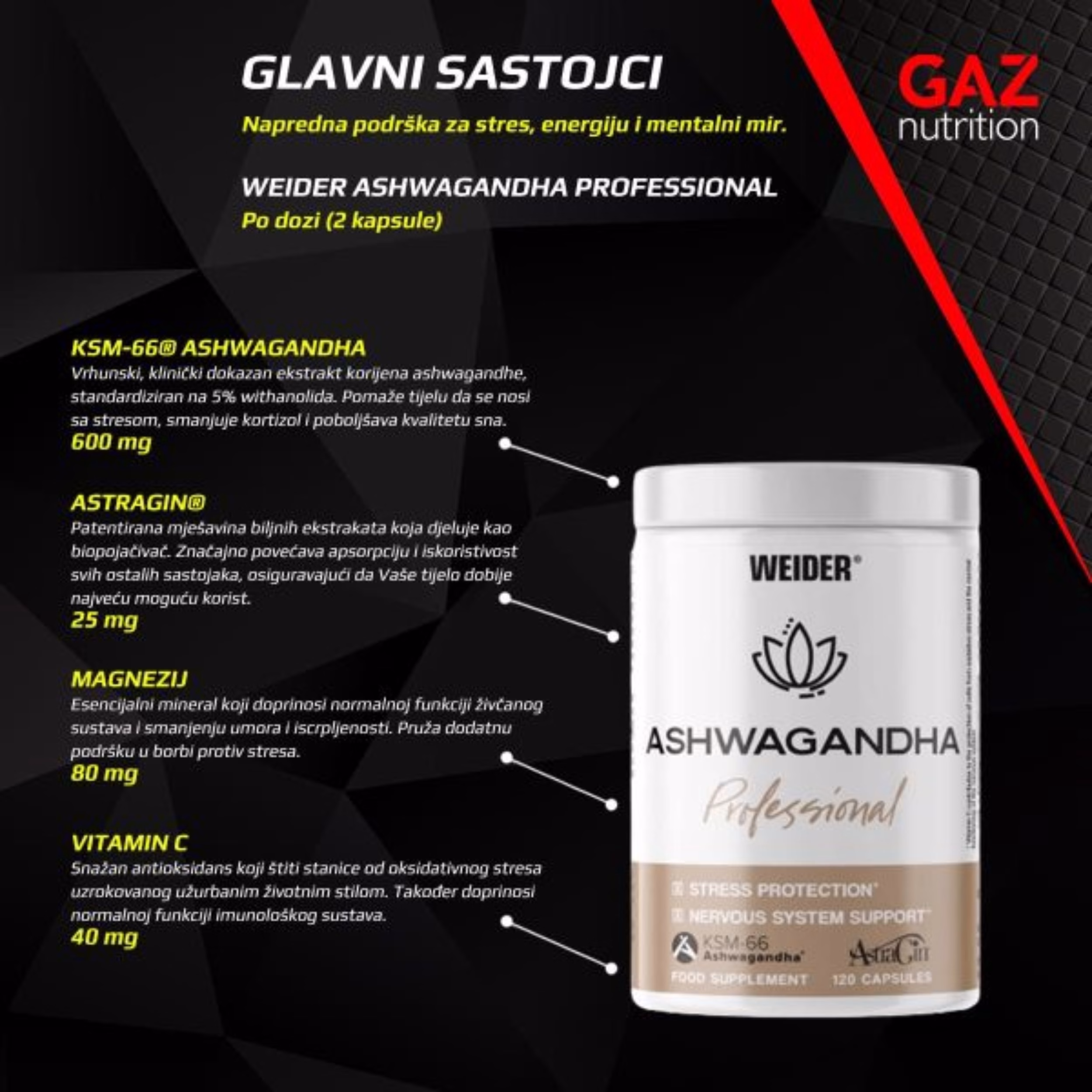 Weider Ashwagandha Professional 120 kapsula - Slika 3