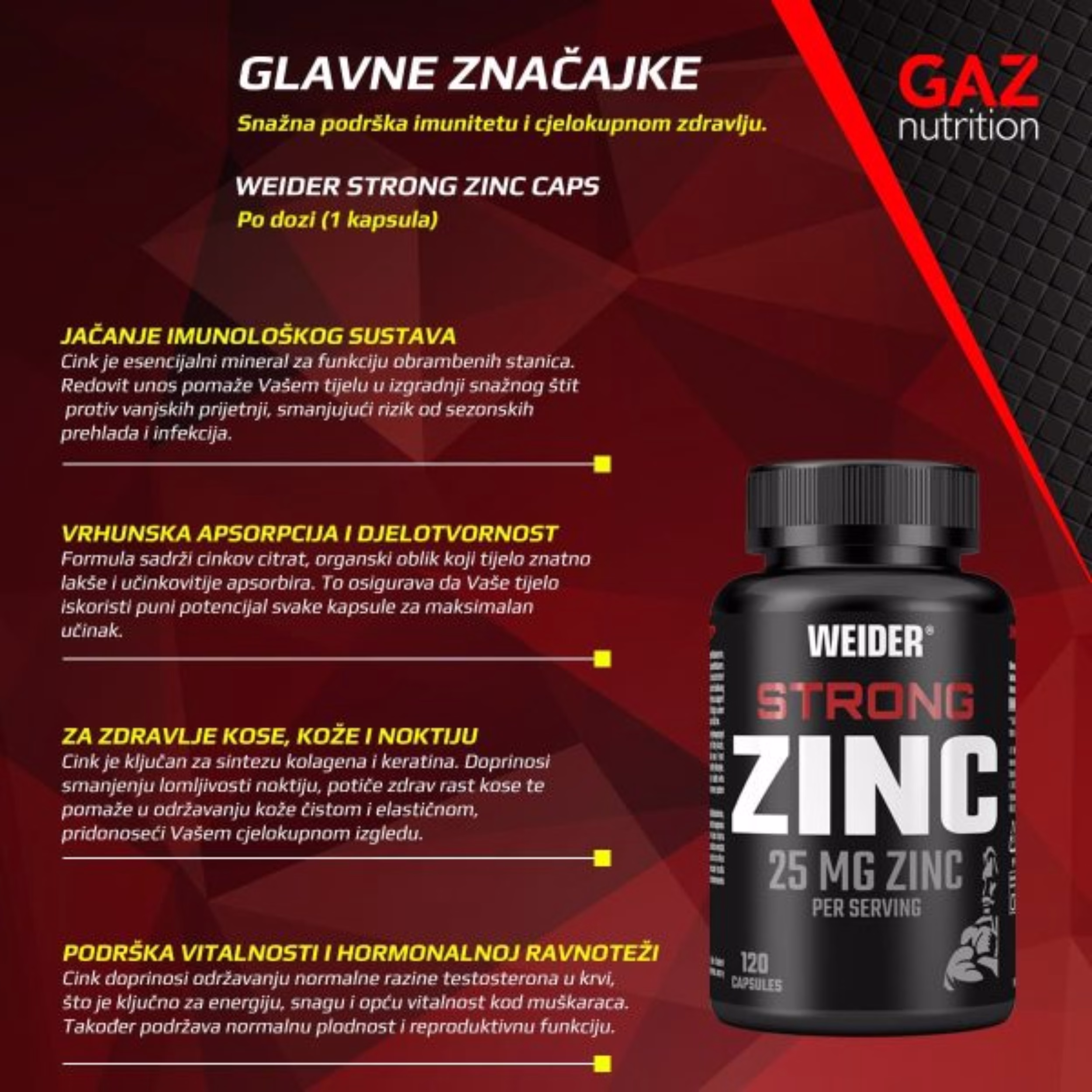 Weider Strong Zinc 25mg 120 kapsula - Slika 3