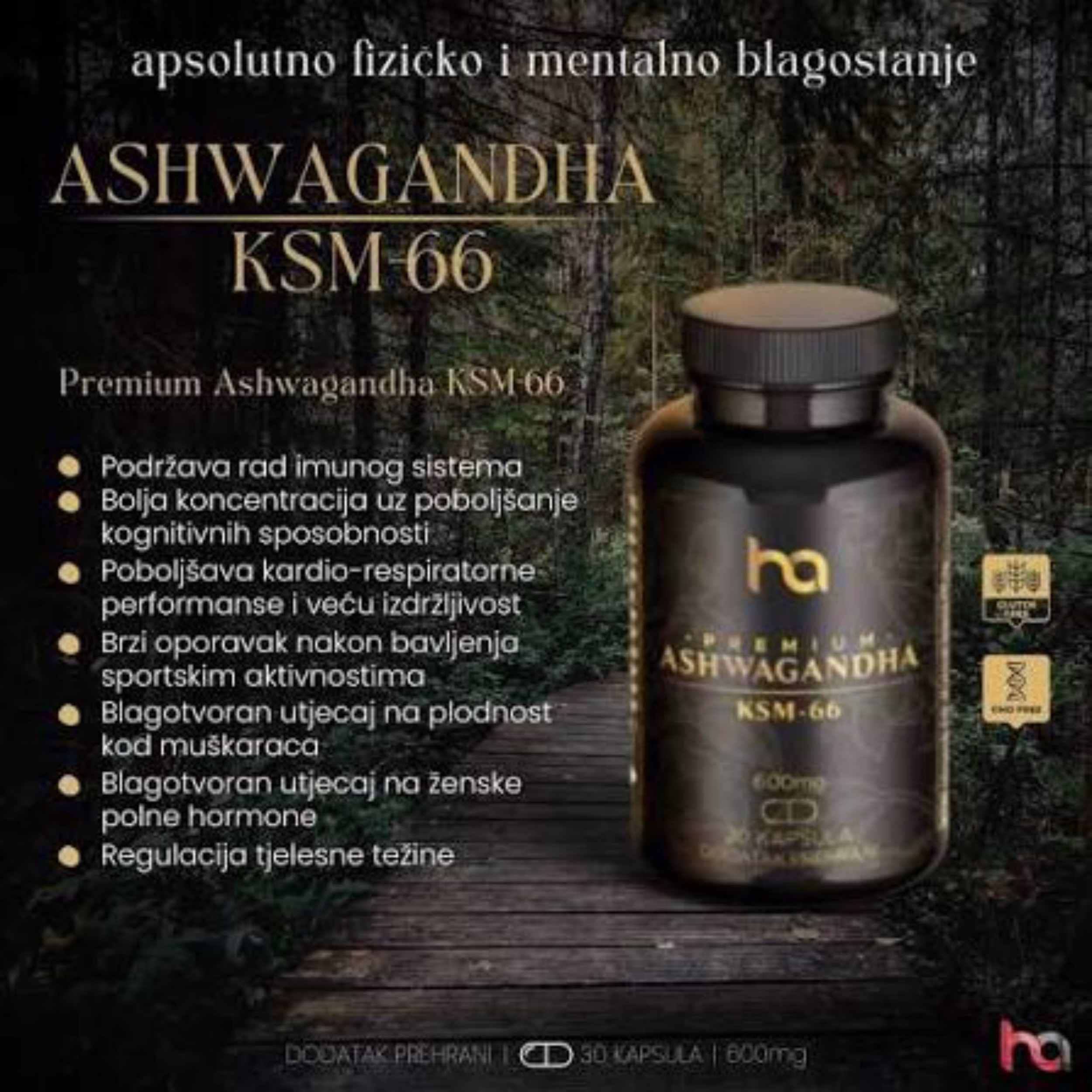 Ha Premium Ashwagandha KSM66 30 kapsula - Slika 2