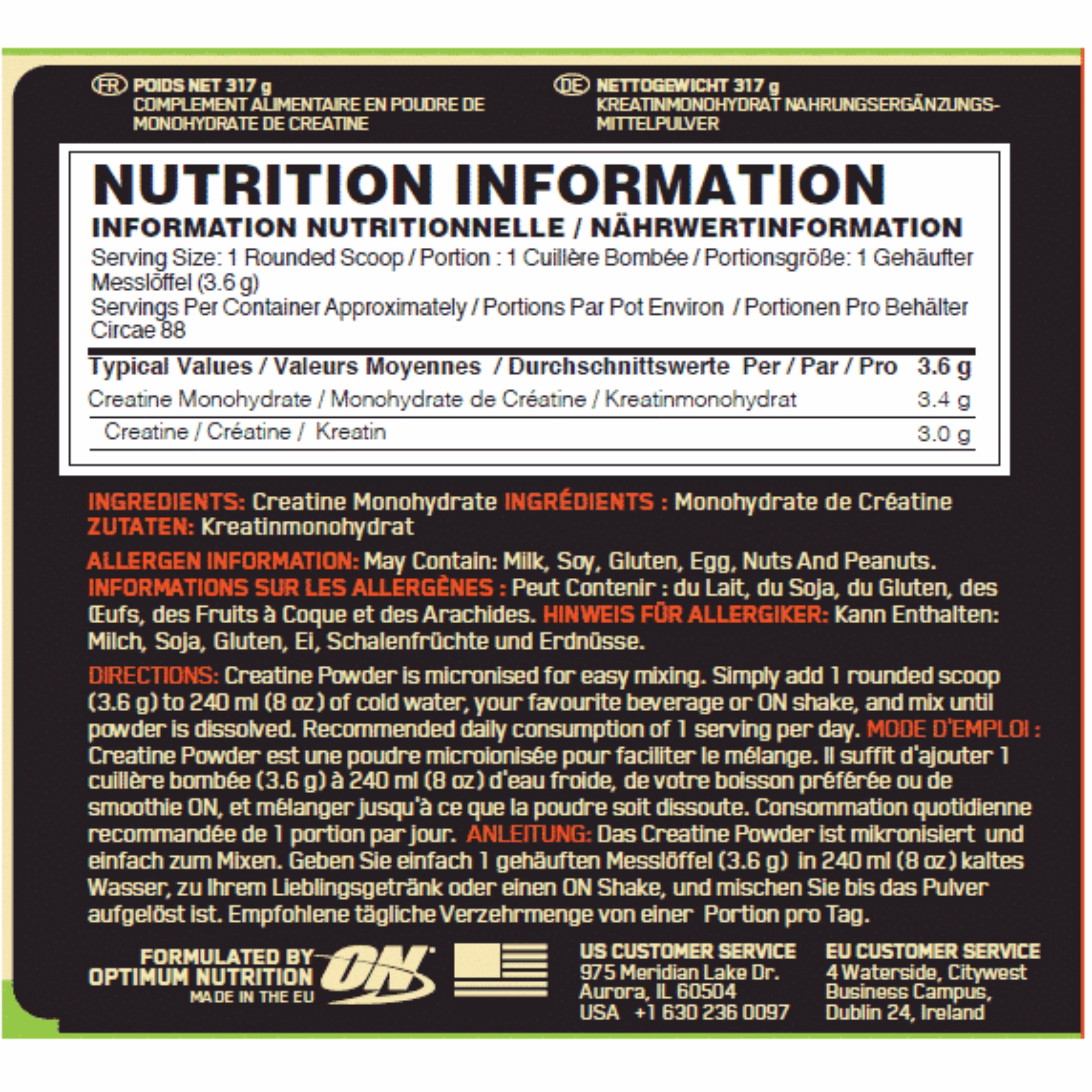 Optimum Nutrition Creatine Powder Micronized 317g - Slika 2