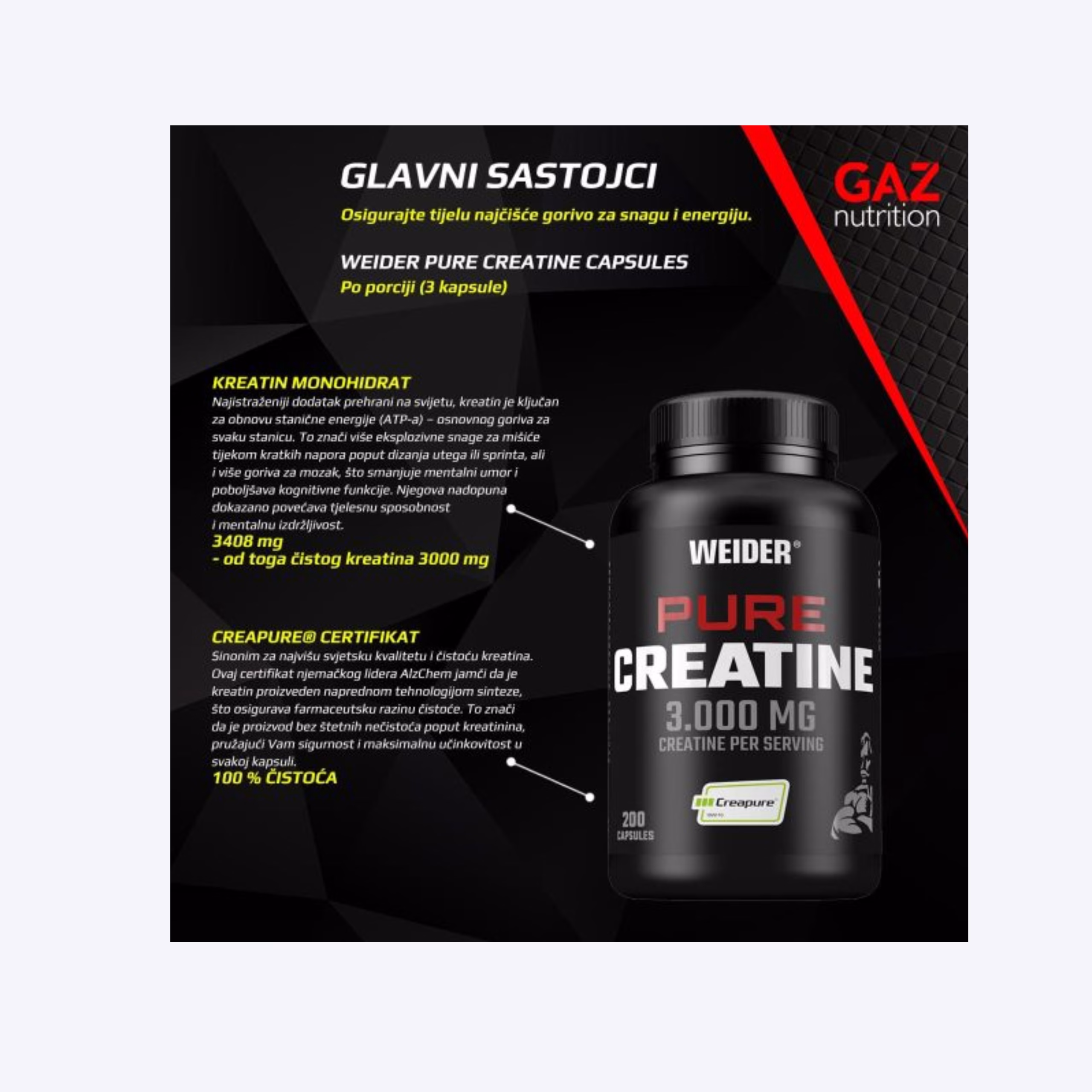 Weider Creatine Capsules 3000 mg 100 kapsula Creapure