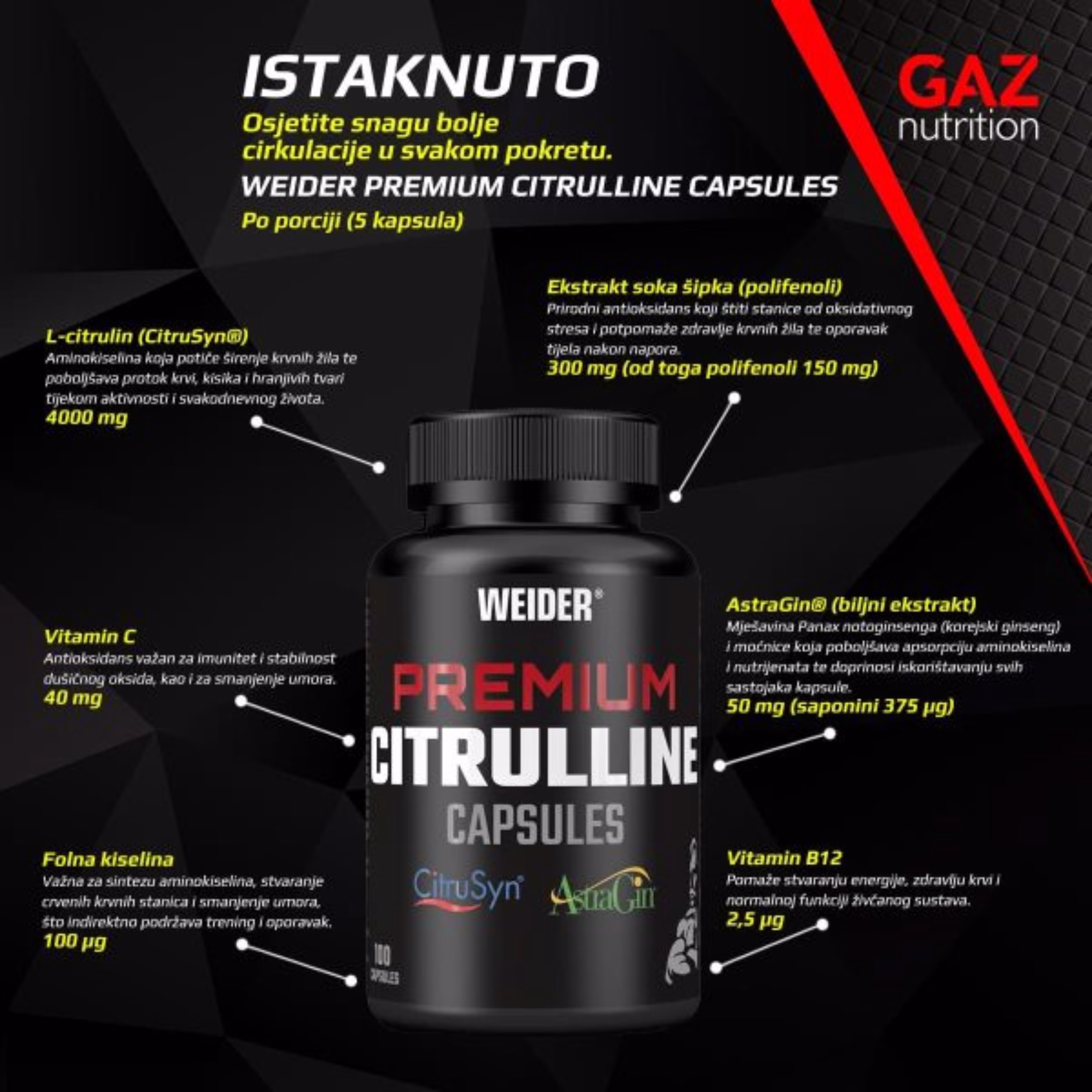 Weider Premium Citrulline 100 kapsula - Slika 3