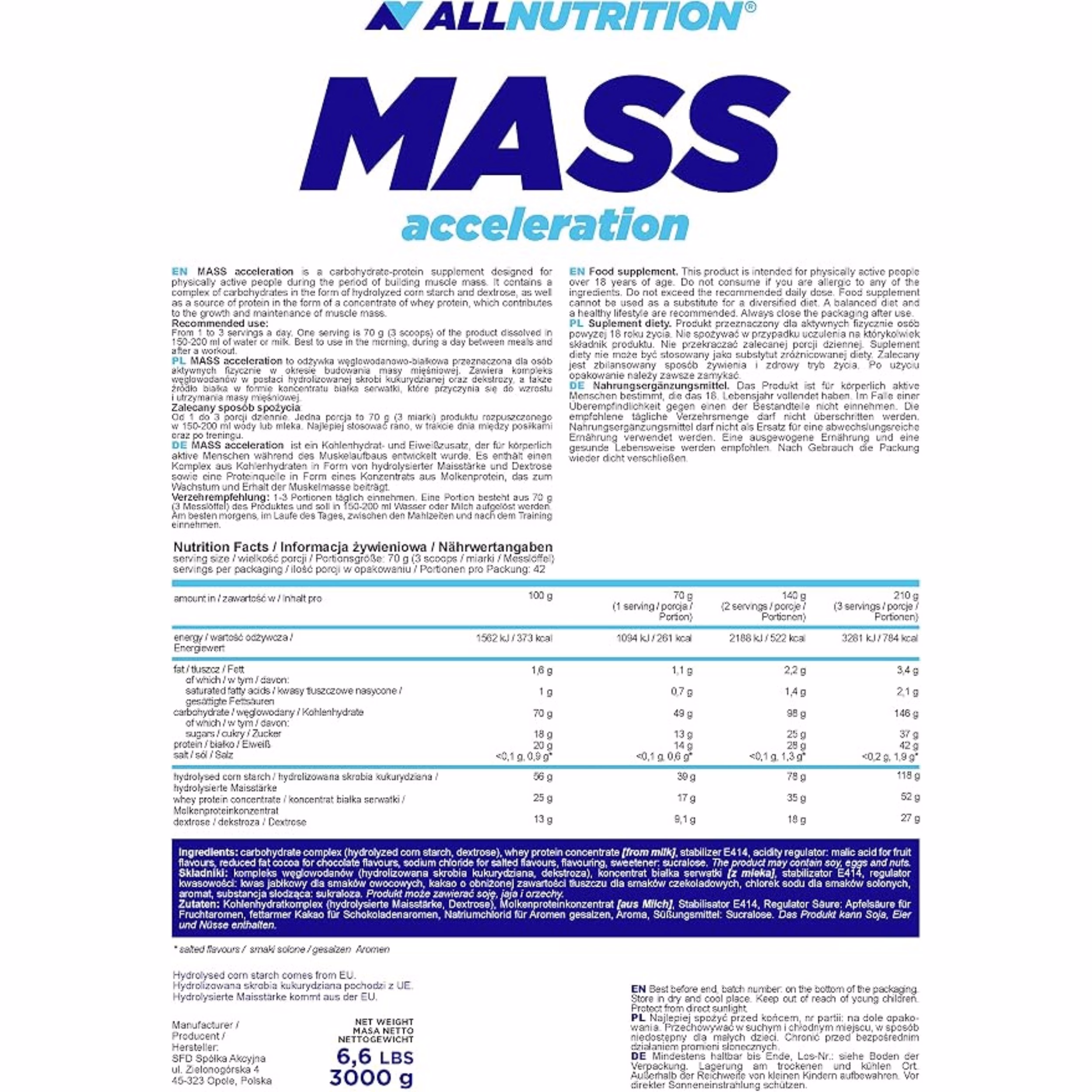 Allnutrition Mass Acceleration 1000g - Slika 2