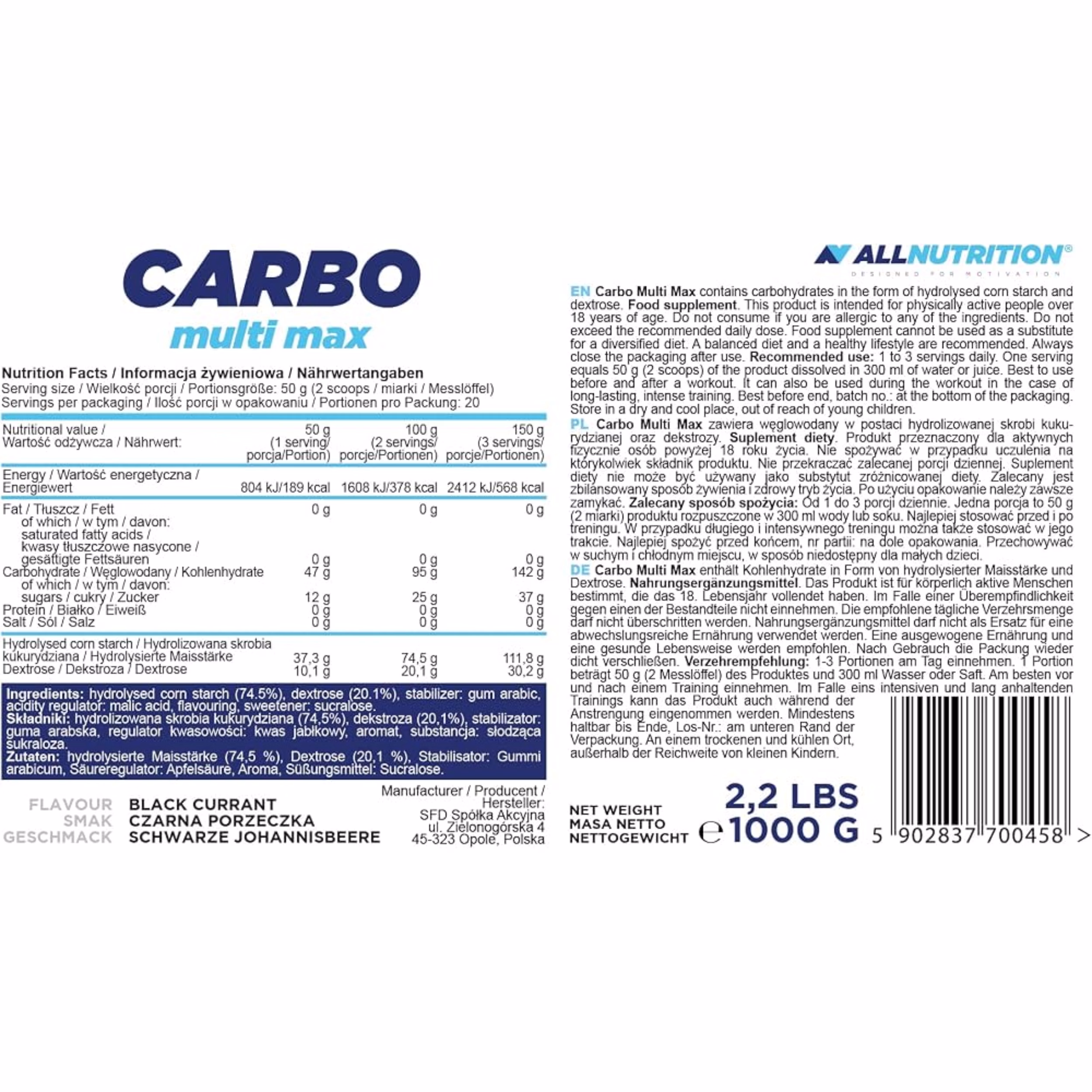 Allnutrition Carbo Multi Max 1000g - Slika 2