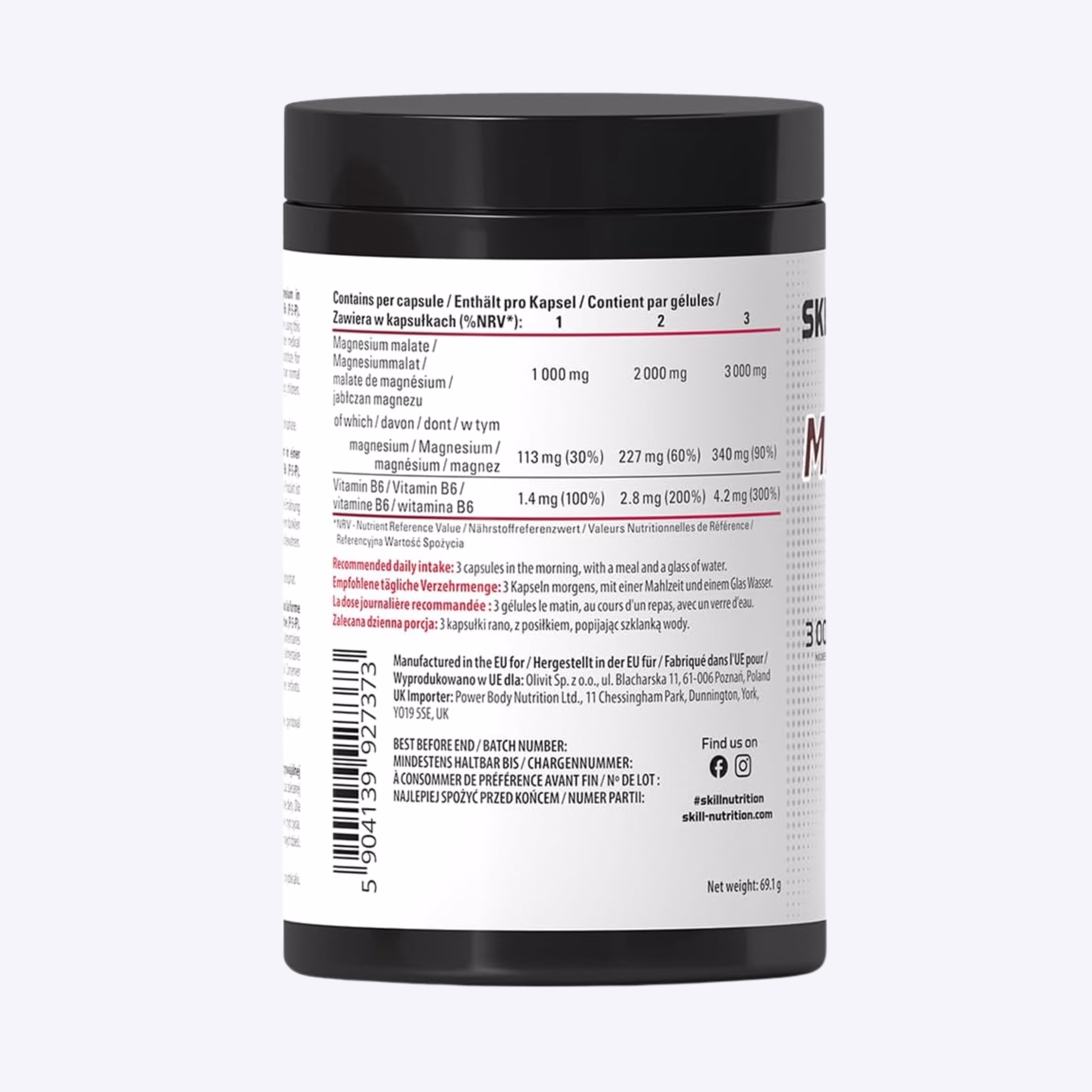 Skill Nutrition Magnesium Malate Magnezij malat + vitamin b6 za energiju