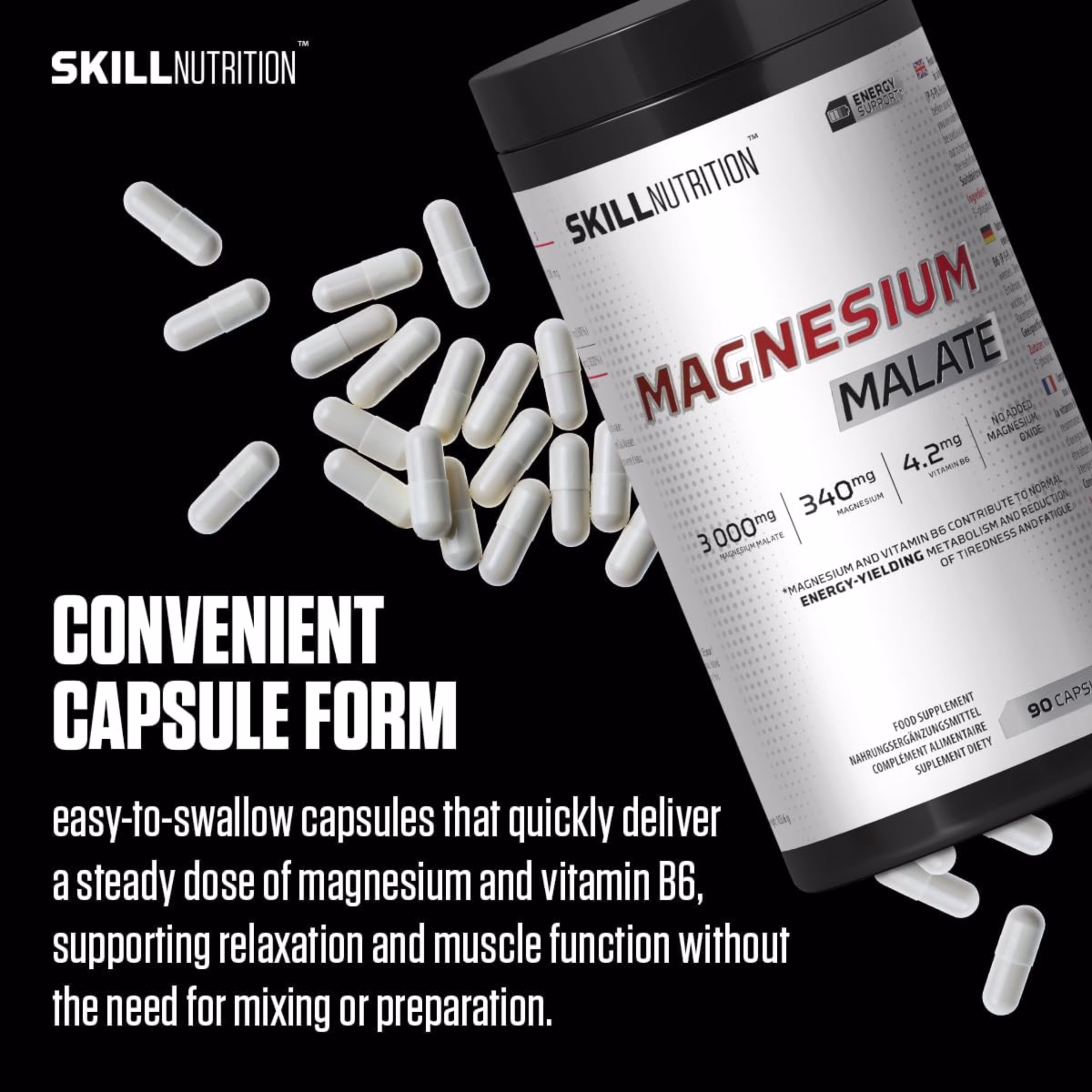 Skill Nutrition Magnesium Malate Magnezij malat + vitamin b6 za energiju