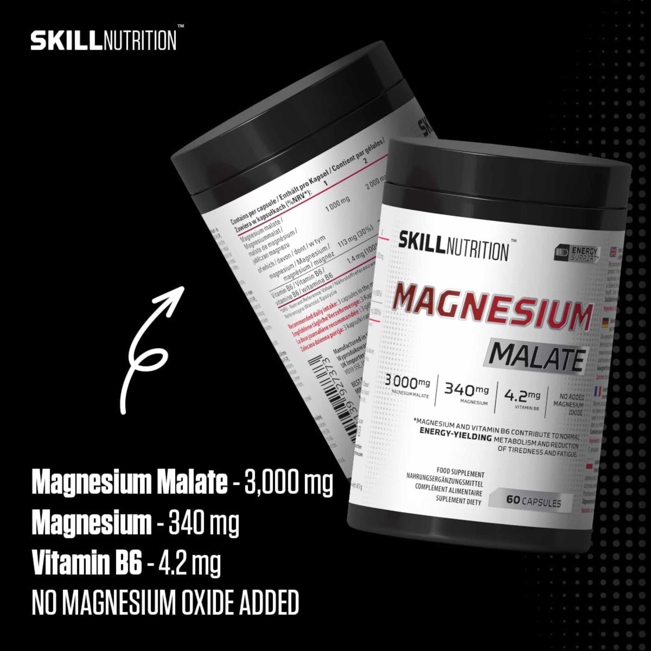 Skill Nutrition Magnesium Malate Magnezij malat + vitamin b6 za energiju